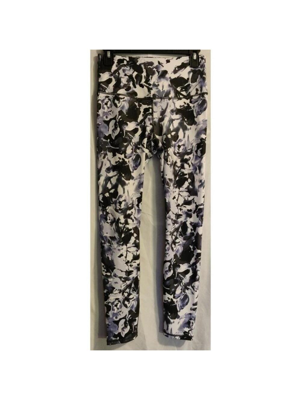 Gaiam Floral Print High Waisted Active Leggings Yoga Pants Black White Women S